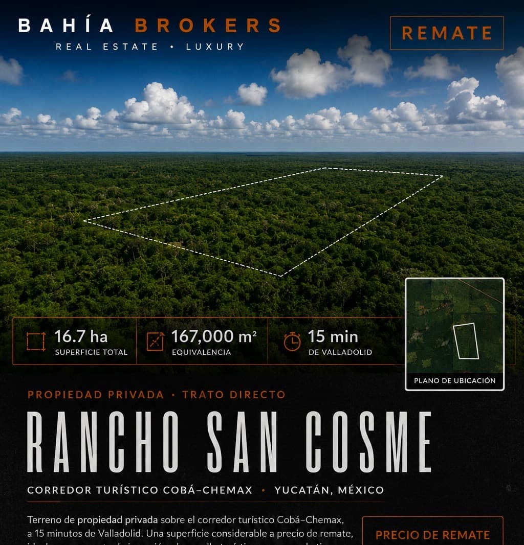 Rancho San Cosme: 16.7 hectáreas de propiedad privada en el corredor Cobá–Chemax, a 15 min de Valladolid