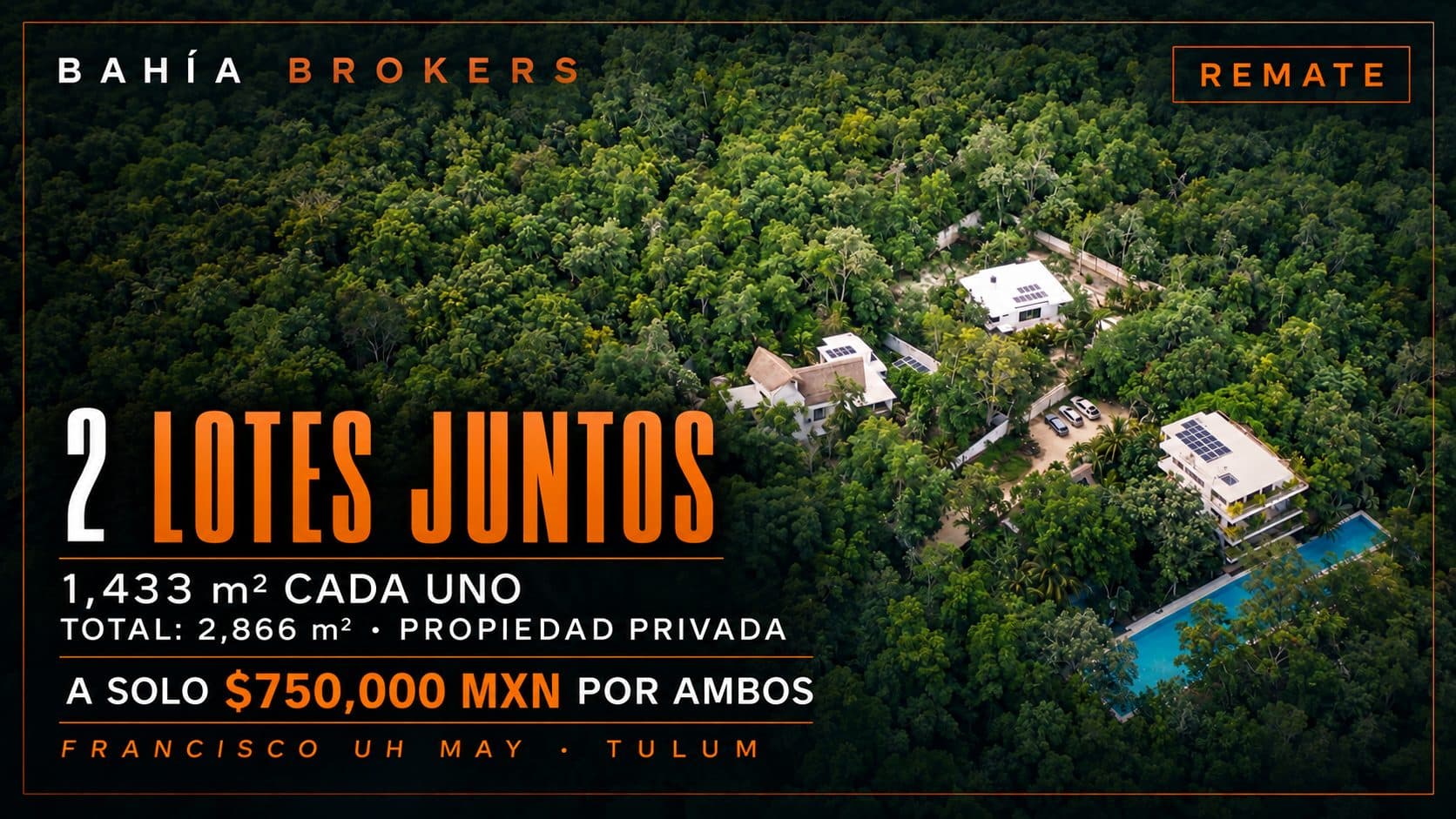 2 lotes juntos de 1,433 m² en Francisco Uh May, Tulum: propiedad privada, listos para escriturar