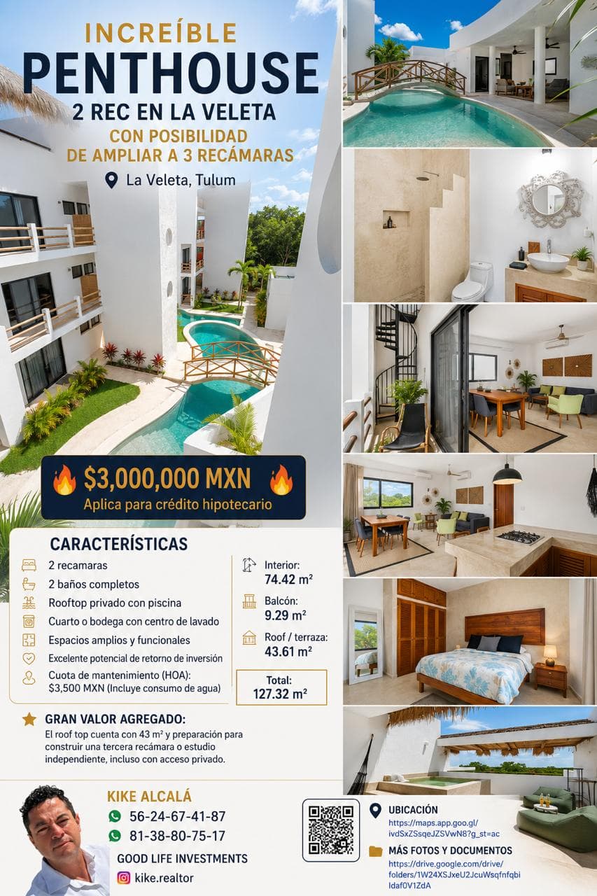 *_INCREÍBLE PENTHOUSE 2 REC EN LA VELETA CON POSIBILIDAD DE AMPLIAR A 3 RECÁMARAS_*