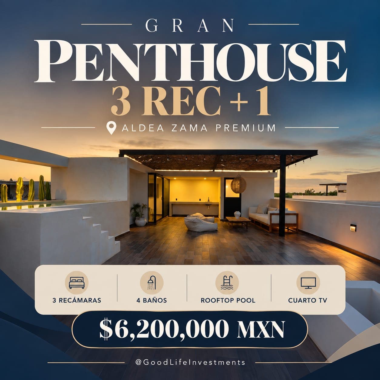 *_PENTHOUSE 3 RECAMARAS ROOFTOP POOL EN COBA II_*