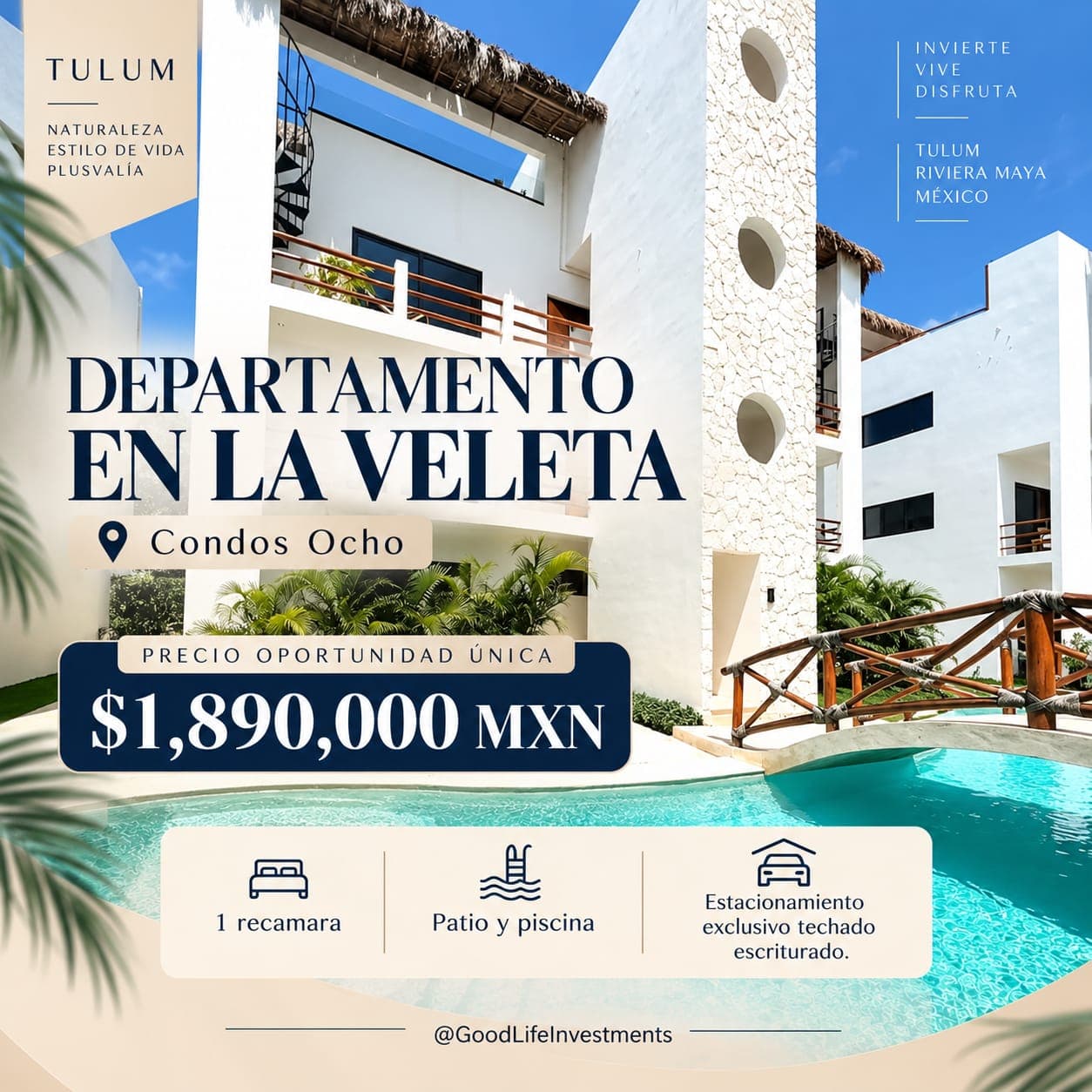 *_BAJA SU PRECIO, 1 BDR PLANTA BAJA CON PISCINA PRIVADA EN LA VELETA_*